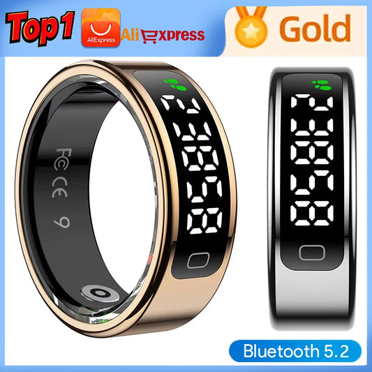 R11C Bluetooth Smart Ring Men Women LED Display Screen Heart Rate Blood Oxygen Monitoring 1ATM Waterproof Multi Sports Modes Gif
