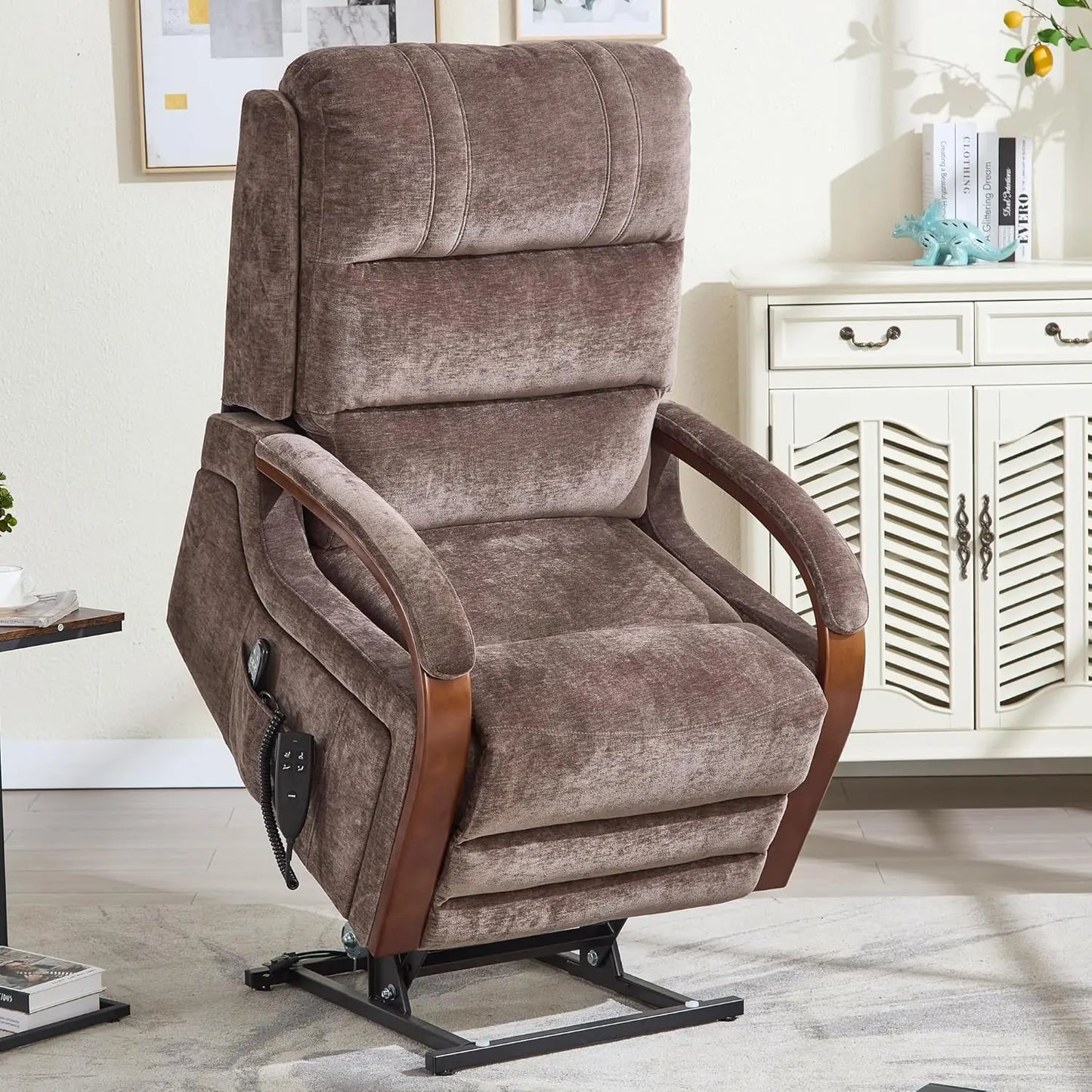 Dual Motor Power Lift Recliner Lay Flat Massage Heat Infinite Position Living Room Faux Leather, Customized