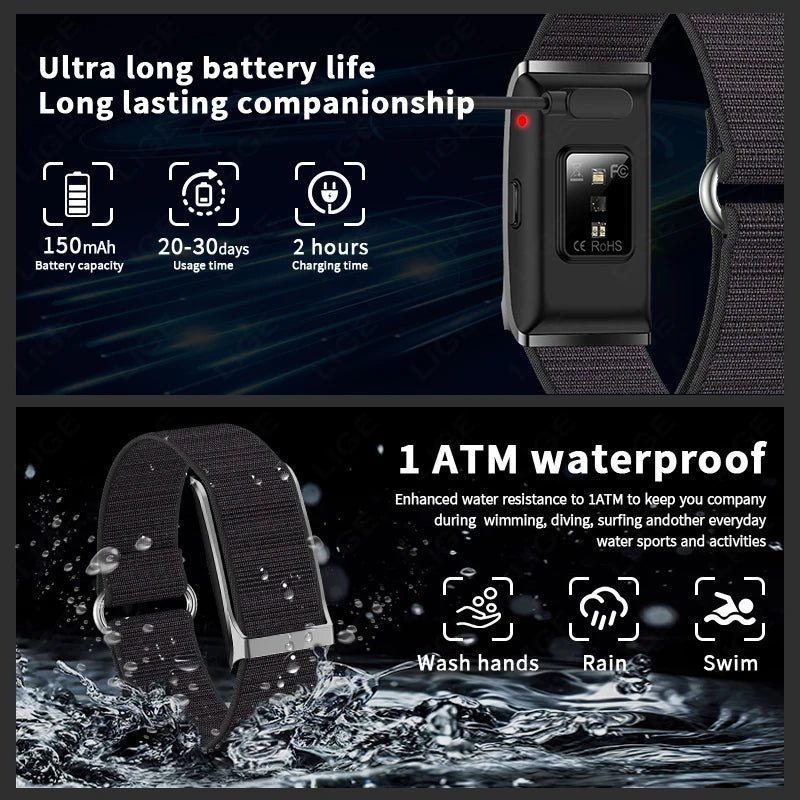 LIGE Screenless Smart Bracelet Heart Rate And Blood Pressure Monitor