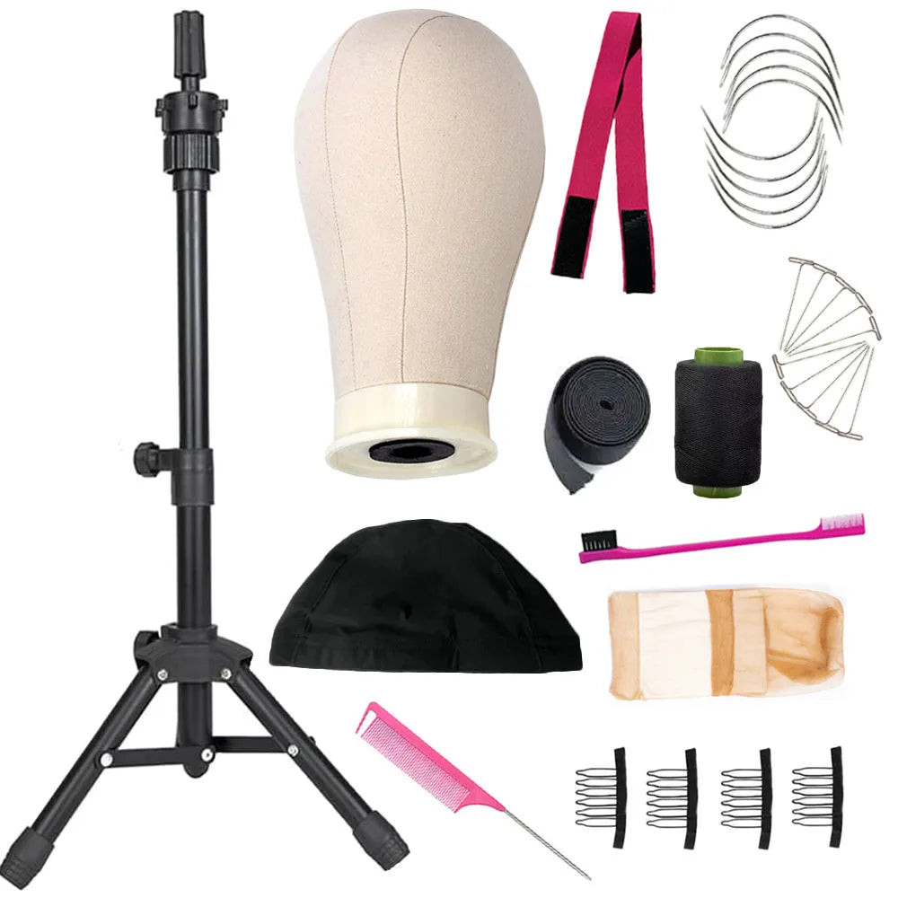 21inch 23inch Wig Head Mannequin Head with Wig Stand ,Manikin Canvas Head for Wigs Making Display with pins'\p[;