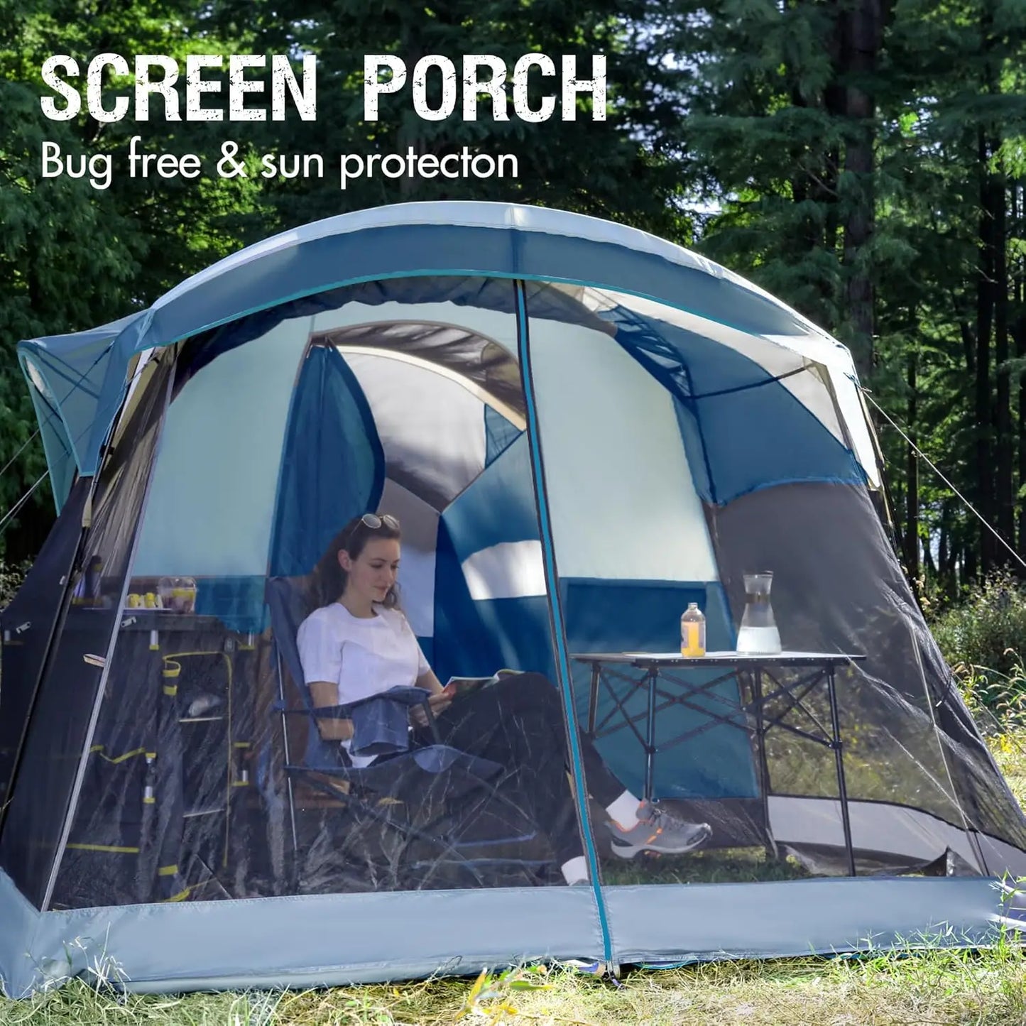 6/8/10 Person Family Camping Tent with Screen Room, Water Resistant Big Tunnel Tents with Rainfly, Large Family Tent for Camping