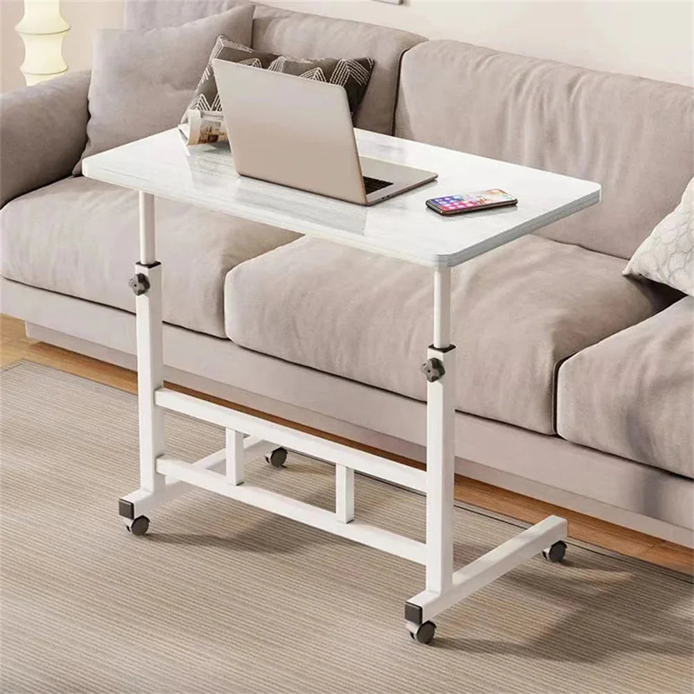 Adjustable Height Standing Desk with Wheels – Mobile C-Shape Laptop Workstation for Home Office, Bedroom & Sofa – Compact Design with Lockable Casters – White