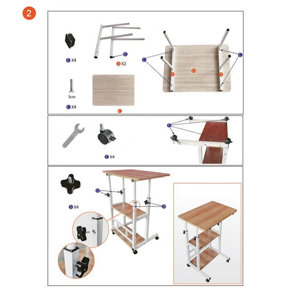 Height Adjustable Bedside Table Multi-Layer Storage Swivel Wheel Home Desk Mobile Laptop Standing Desk for Dormitory and Bedroom
