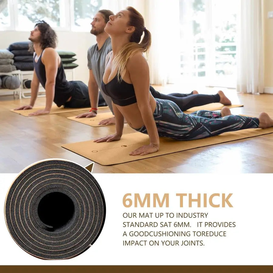 Yoga Mat, with Cork Material as The Front and TPE as The Bottom of The NonSlip Fitness Mat, Suitable for All Types of Yoga and F