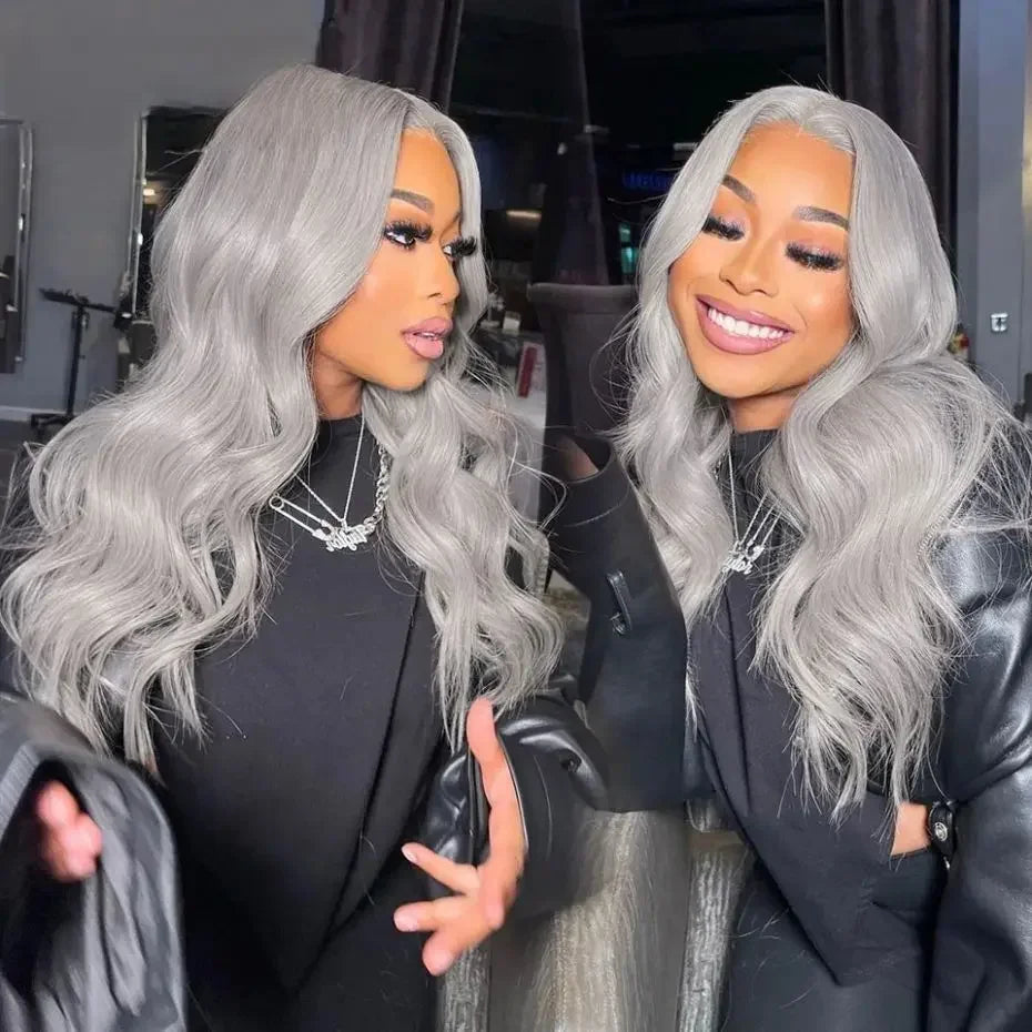 30 36 Inch Silver Grey Colored Body Wave 13x4 Lace Front Wigs Human Hair For Women Brazilian Pre Plucked 13x6 Lace Frontal Wigs