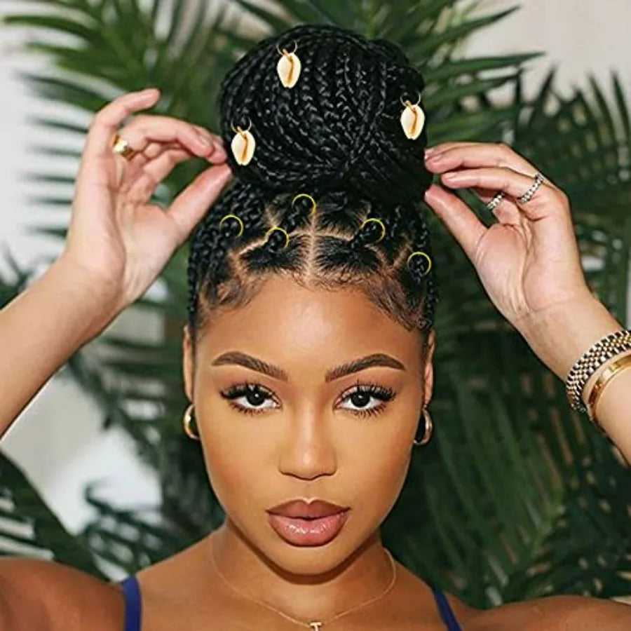 133 PCS Hair Jewelry for Braids Gold Hair Cuffs for Locs Hair Coils Rings Dreadlock Accessories Shells Imitation Wood-Like Hair