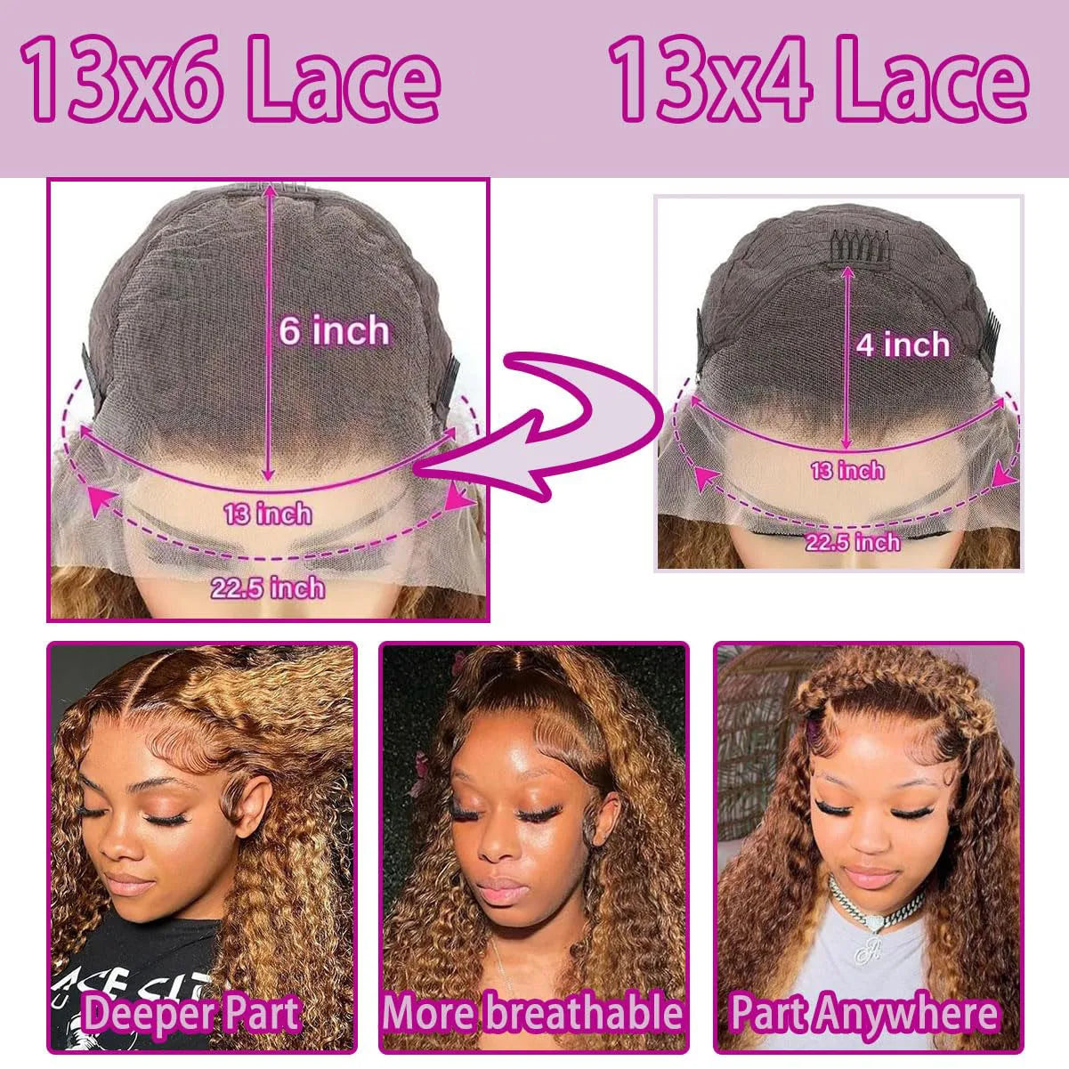 Highlight Ombre Lace Frontal Wig Human Hair 180% Density Deep Wave Human Hair Wigs For Women P4/27 Curly HD Transparent Lace Wig