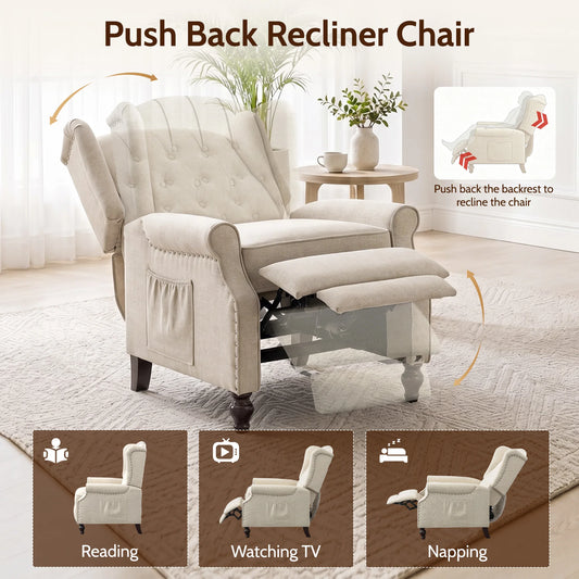 TCGBKAF Mid Century Wingback Massage Heated Recliner Chair Button Tufted
