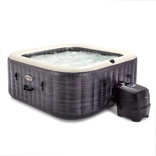 Greystone Inflatable Square Outdoor Hot Tub Spa Kit With Maintenance Accessories