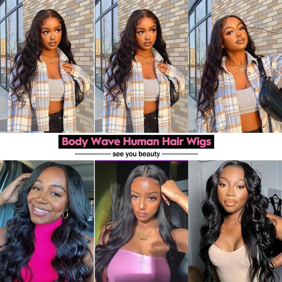 13x6 13x4 Body Wave Human Hair Front Wig 40 Inch HD Transparent Lace Frontal Wigs 200 Density Pre Plucked Lace Wigs For Women
