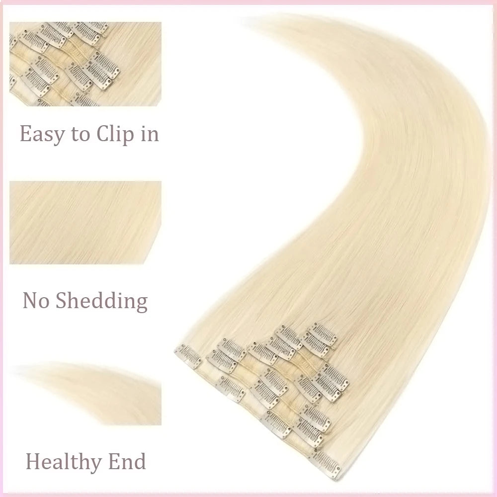 100% Human Hair Extensions Clip Ins 613 Color Clip-In And Tape-In Hair Extensions for Volume And Length Cheveux Humain