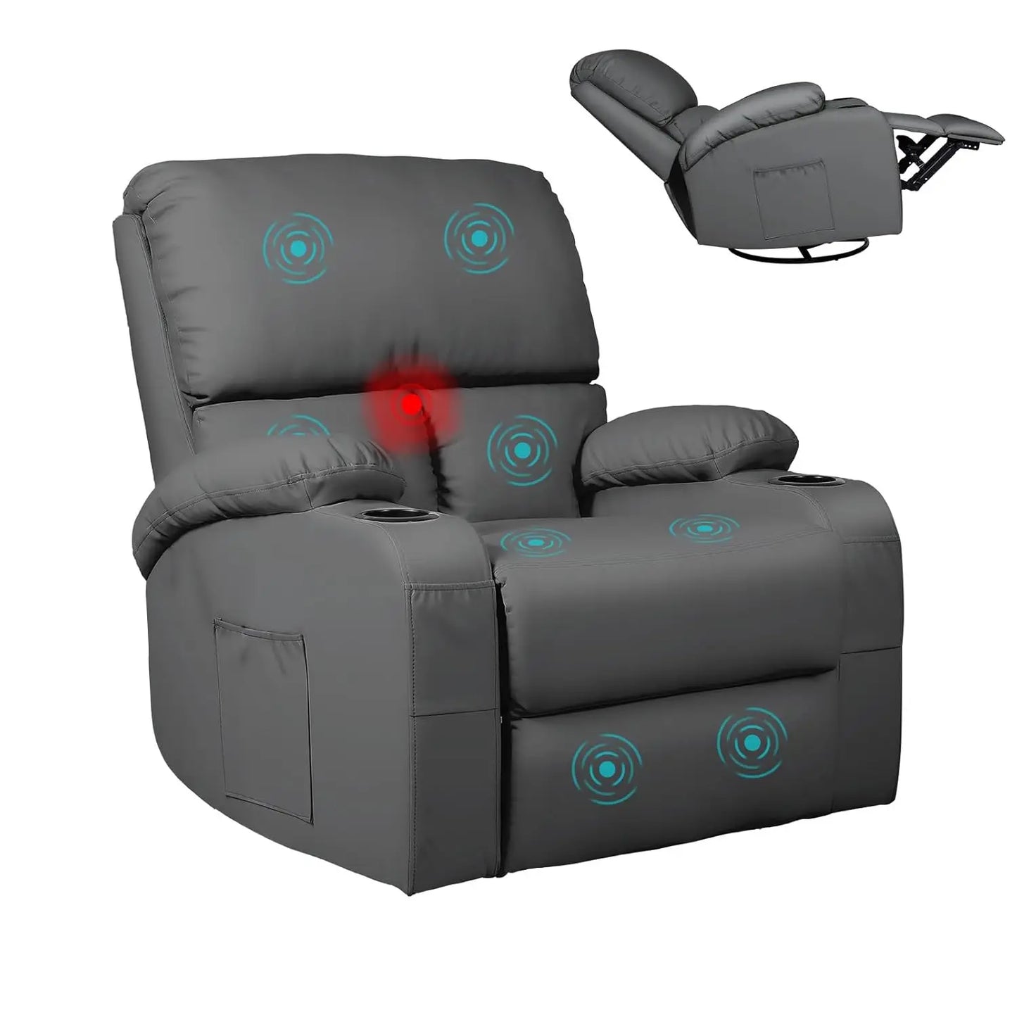 360° Swivel Rocking Recliner Chair with Massage, Heat, USB & Type-C Ports, Comfortable Lounge Seat, Customized