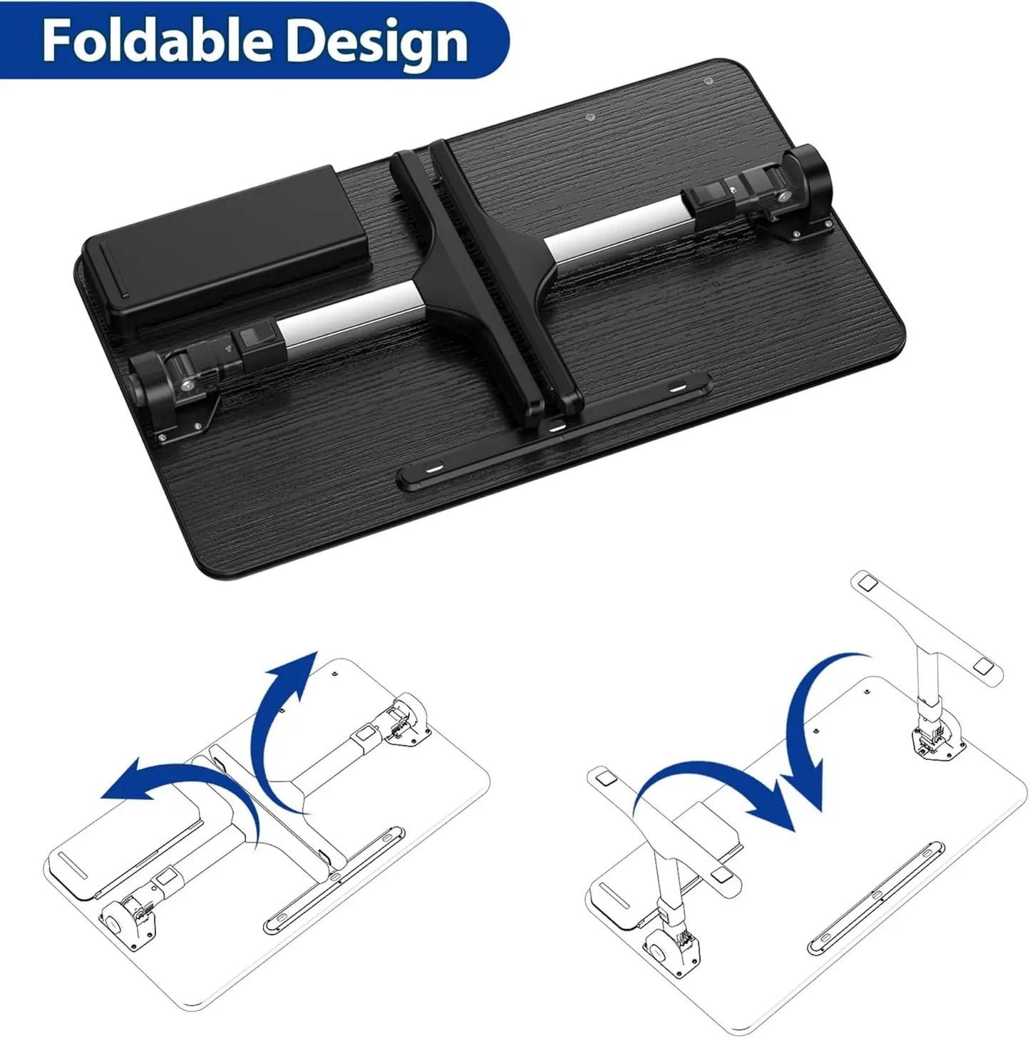 Adjustable Laptop Table, Portable Standing Bed Desk, Foldable Sofa Tray for Reading and Writing, Medium Black