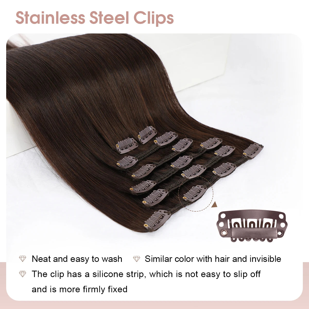 Dark Brown 2# Real Human HairClip-in Human Hair Extensions 7Pcs Straight Remy 70-80g Hair Quick And Easy Hair Length And Volume