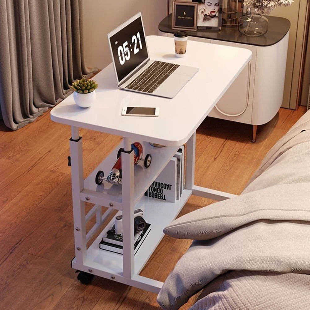 Height Adjustable Bedside Table Multi-Layer Storage Swivel Wheel Home Desk Mobile Laptop Standing Desk for Dormitory and Bedroom