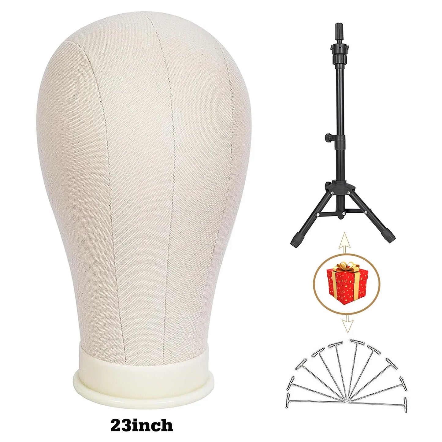 21inch 23inch Wig Head Mannequin Head with Wig Stand ,Manikin Canvas Head for Wigs Making Display with pins'\p[;