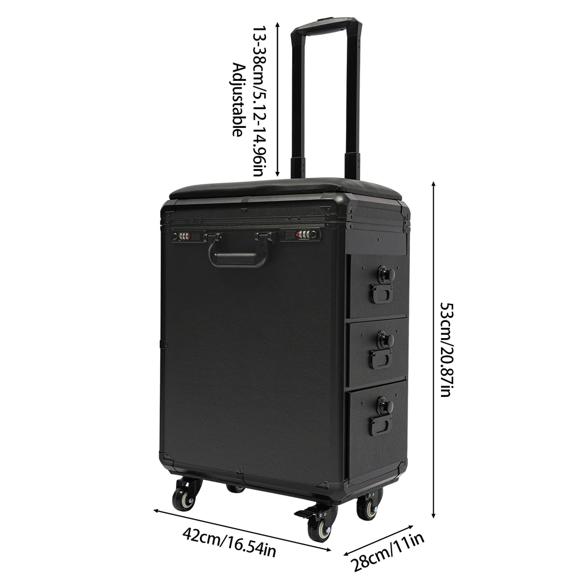 Rolling Makeup Case With Spinner Wheels, Combination Lock, Adjustable Handle