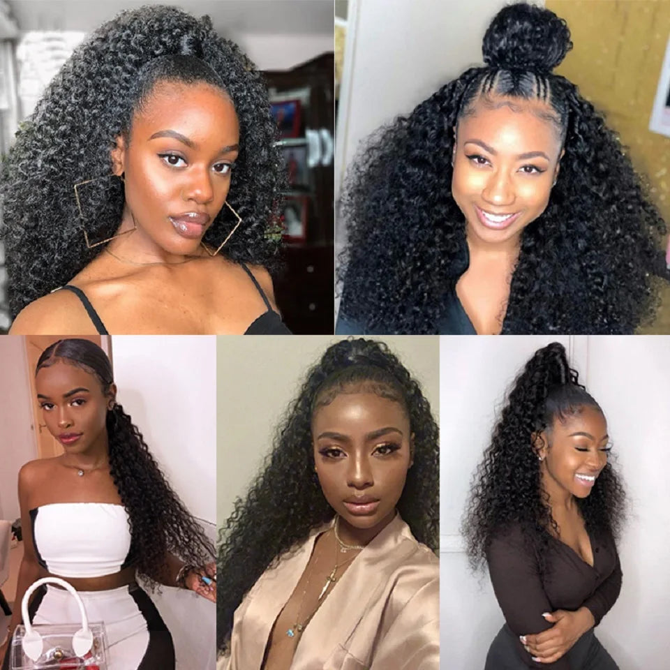24 26 Inches Long Afro Kinky Curly Drawstring Ponytail 100 Gram Drawstring Curly Ponytail Human Hair Extensions For Black Women