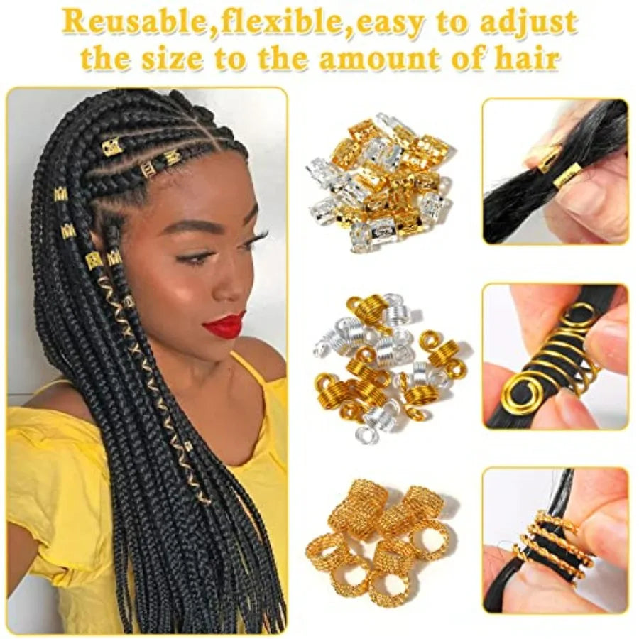 262 Pcs Dreadlock Accessories for Women, Hair Jewelry for Braids Loc Jewelry Hair Decorations, Gold and Silver Hair Accessories