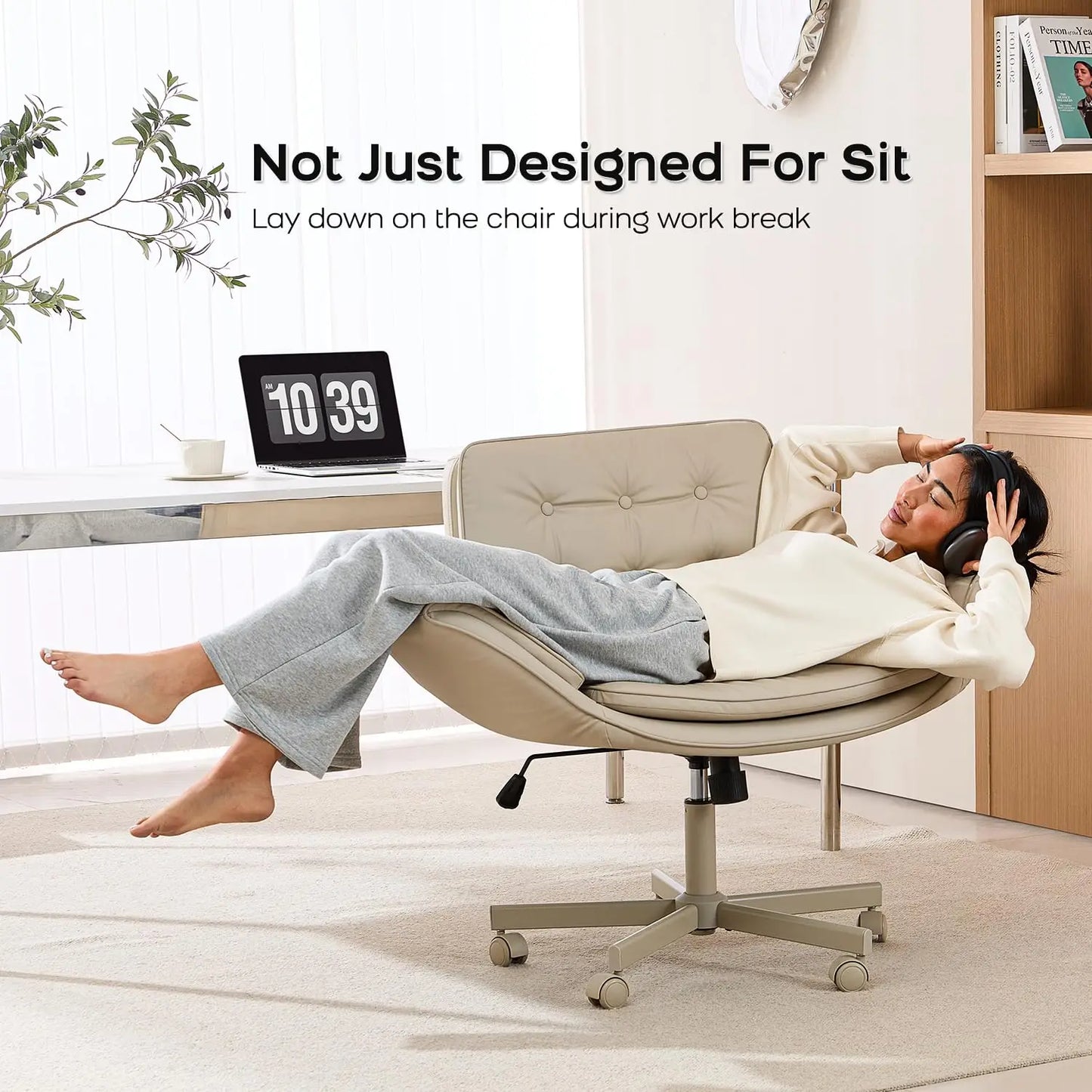 Criss Cross Chair With Armrests & Wheels, PU Leather Vanity Chair, Comfortable Adjustable Swivel Computer Office, Customized