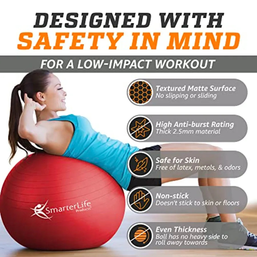 SmarterLife Exercise Ball Yoga Ball for Fitness, Balance, Stability, or Pregnancy, Gym Ball for Core Workout, Physical Therapy,