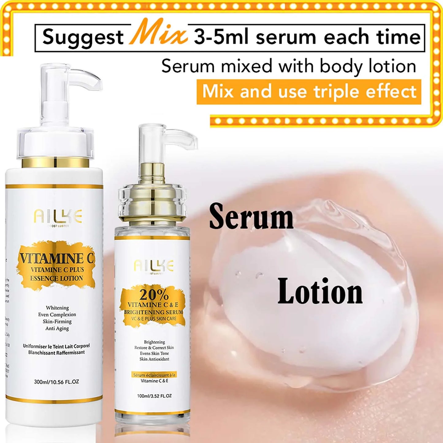 AILKE Vitamin C Brightening Body Lotion, Anti-Wrinkle, Skin Firming, Even Skin Tone Body Cream,With Hyaluronic Acid, Shea Butter