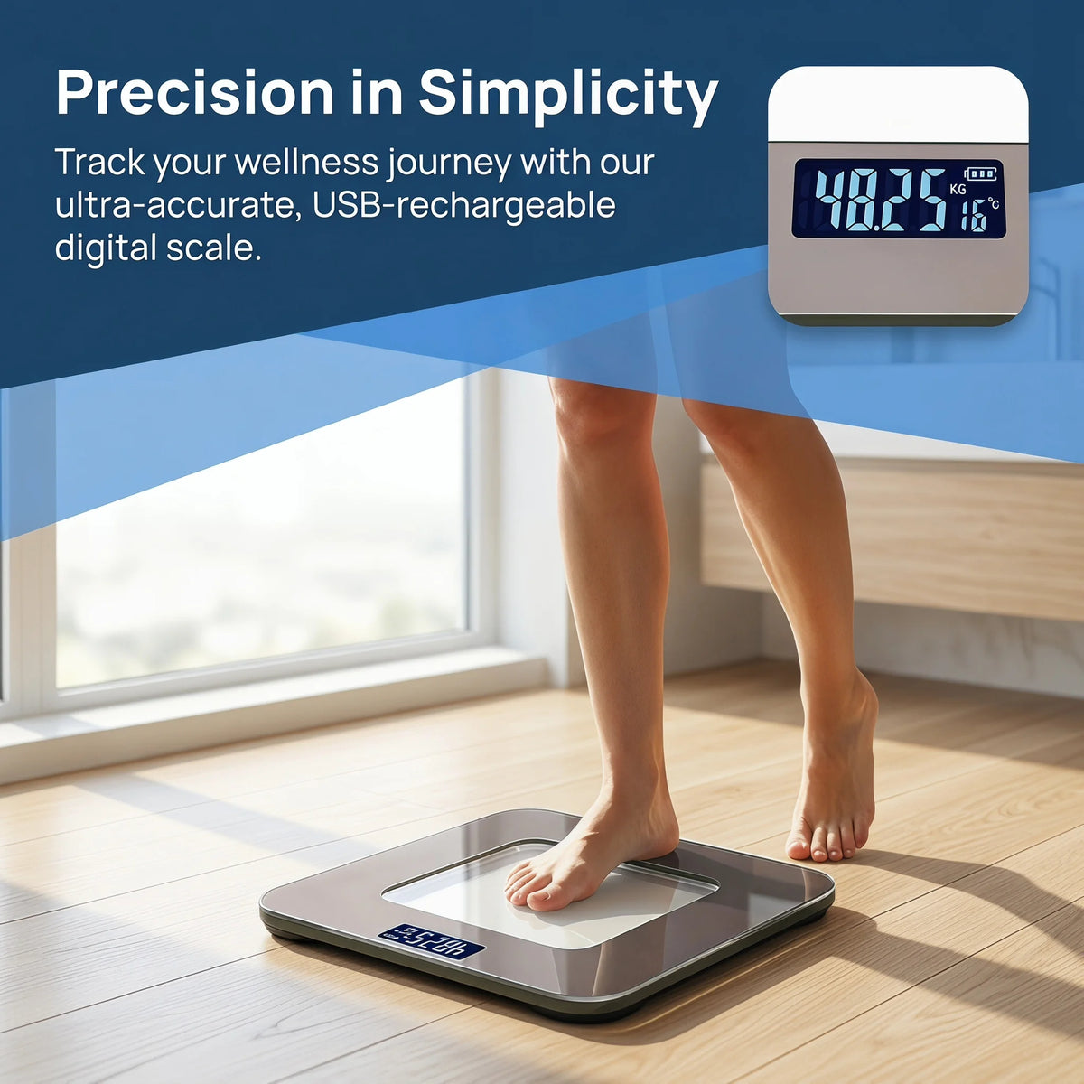 Digital Bathroom Scale, Body Weight Scale, High Precision, Large LCD Display, Max 180kg, Home Weighing Machine