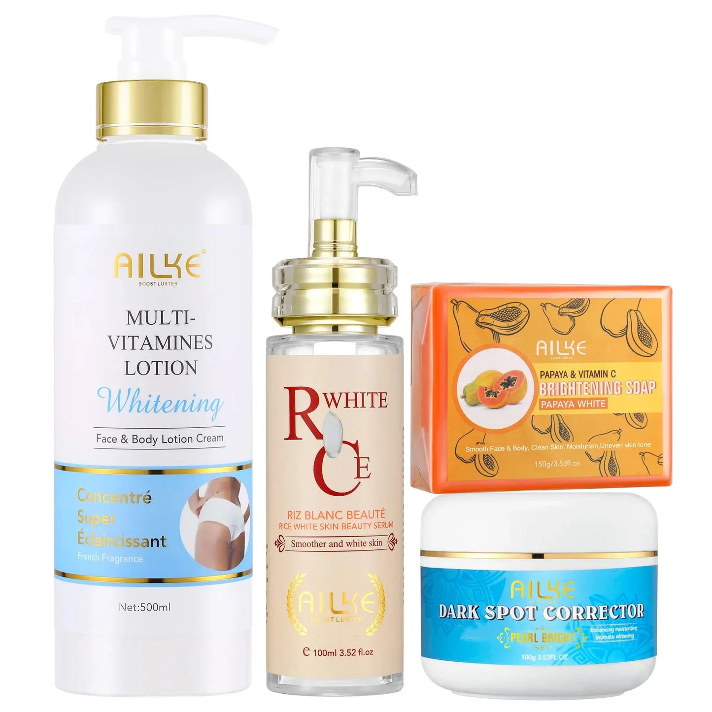 AILKE Natural Multi-Vitamin Skin Care Set, Lightening, Brightening, Nourishing, Moisturizing, Antioxidant, Remove Dark Spots