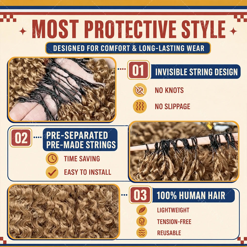 Salon Quality Honey Blonde Small Spirals Curly Miracle Knots Crochet Bulk Human Hair For Boho Braiding Knotless Pre-Separated Kinky Curly Feather Crochet Human Hair Extensions Unprocessed 100% Vietnamese Human Hair Can Ponyta