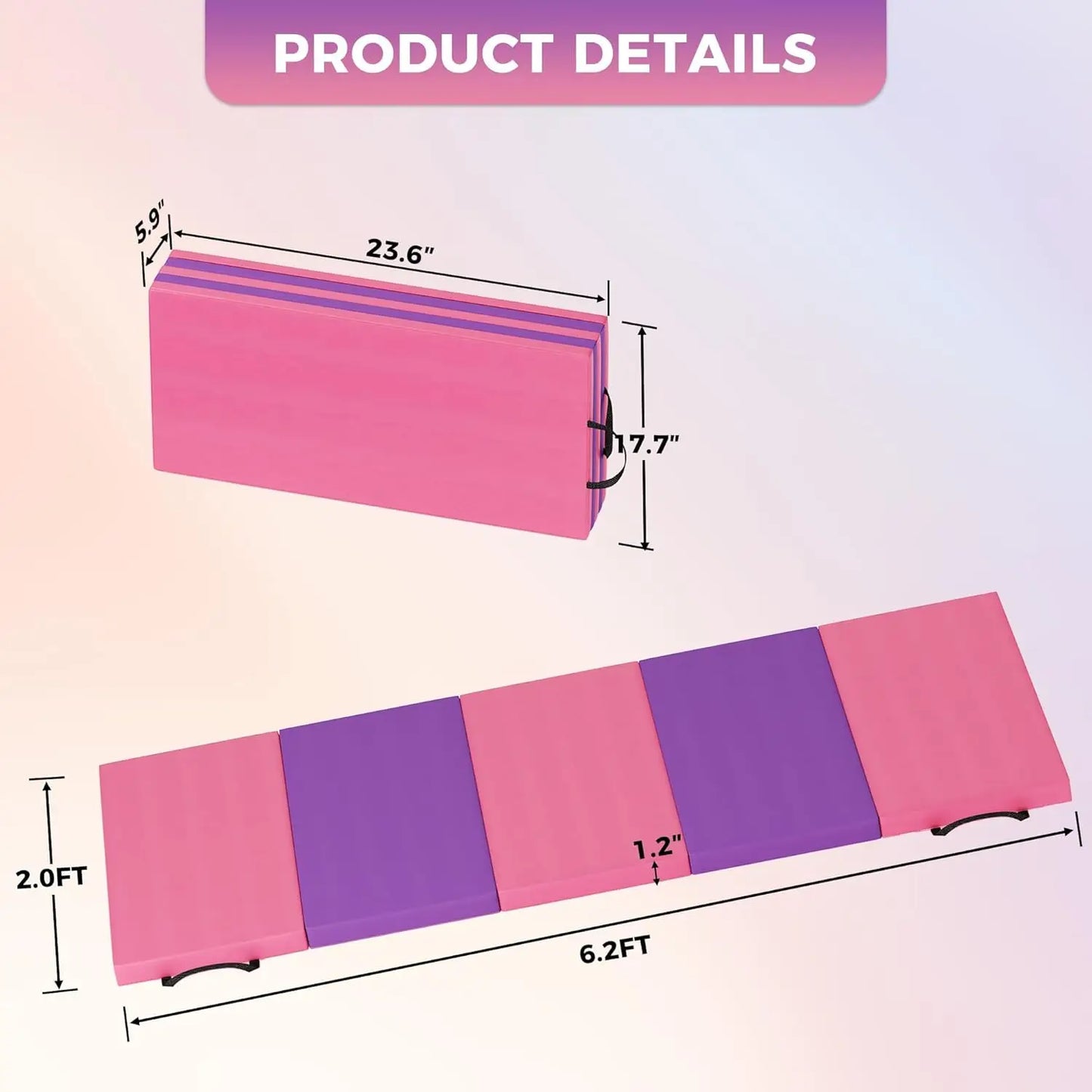 Folding Gym Mat Thicken Extra Firm High Density Tumbling Exercise Mat for Home Gym,Gymnastics,Martial Arts,Yoga&Pilates,Non-Slip