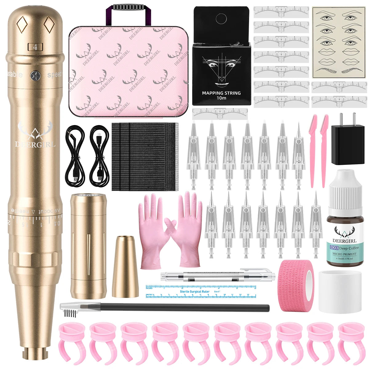 DM Wireless Permanent Makeup Machine Kit Micropigmentation Microblading Pen Eyebrow Tattoo Kit With Ink 15PCS Eyebrow Needles