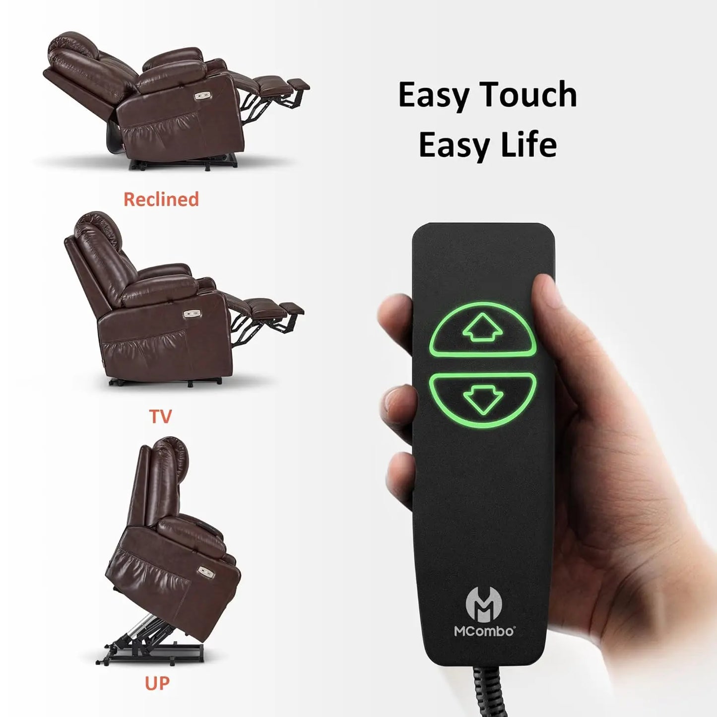 Electric Power Lift Recliner Massage Heat 3 Positions 2 Pockets Cup Holder USB Faux Leather Medium, Custom