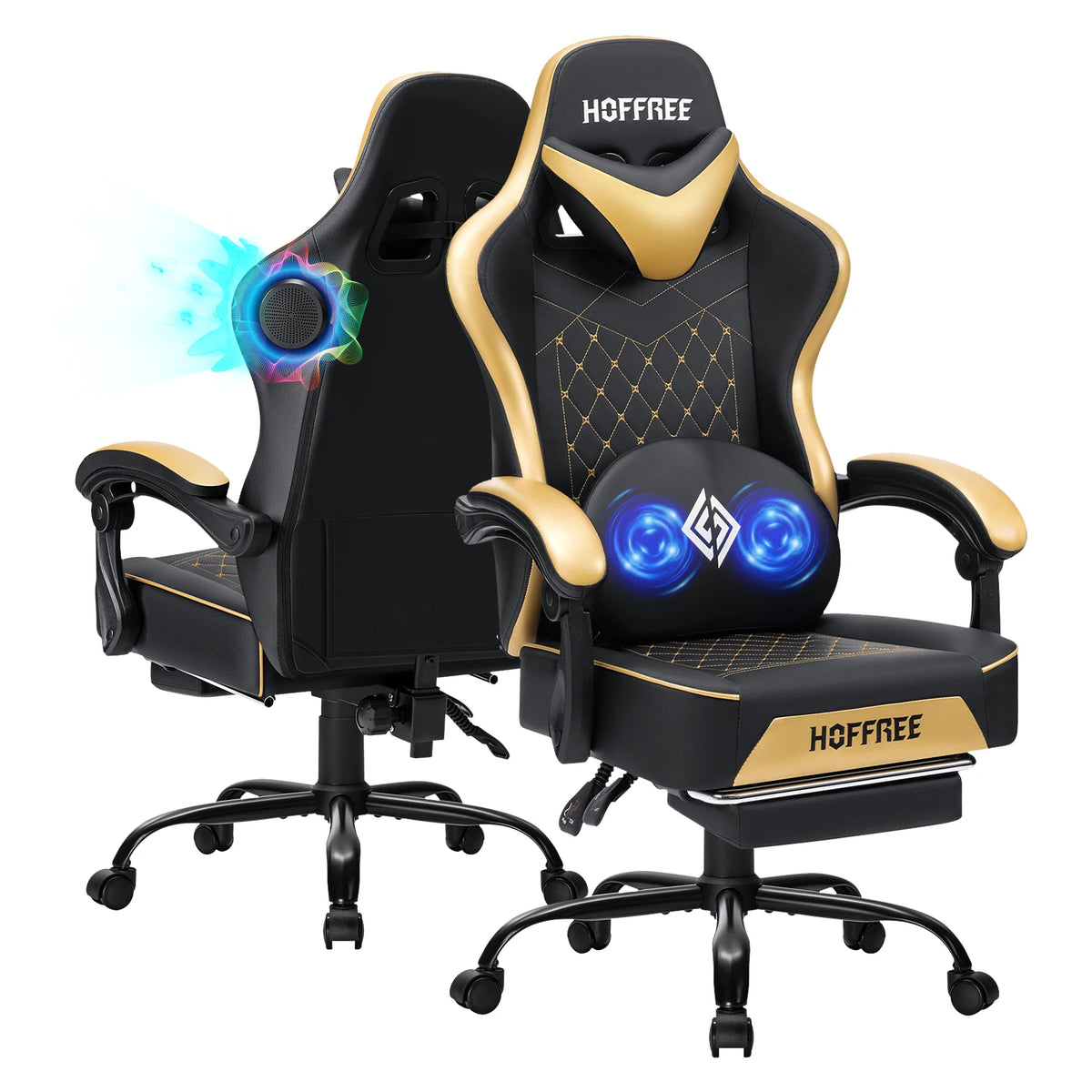 Hoffree Reclining Gaming Chair Featuring Speakers And Massage