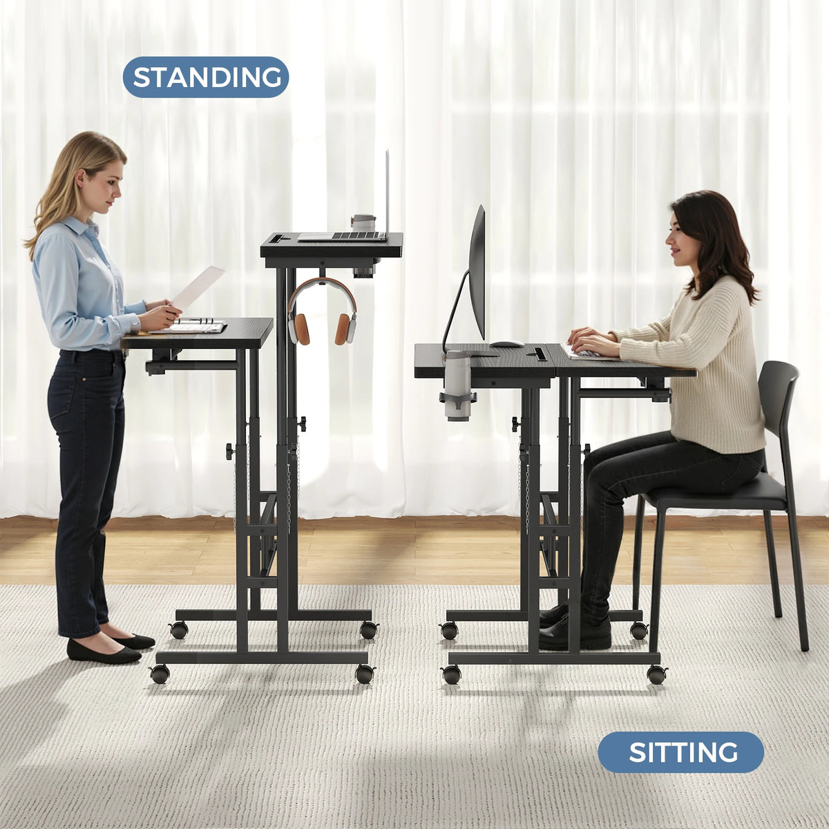MCQ 23.6 Inch Rolling Standing Computer Desk Mobile Ergonomic Height Adjustable Corner Gaming Desk Table for Home Office Workstation