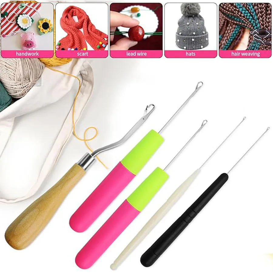 5pcs/Set  Crochet Dreadlock Hook Needles Dreadlock Tool Plastic & Wood Hair Weaving Crochet Needles Dreading Latch Hooks /.,\p[