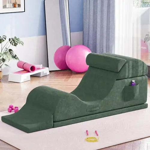 Convertible Yoga Chair for Adults, Ergonomic Foam Lounge with Lumbar Pillow, Washable Cover, Side Pocket, No Assembly