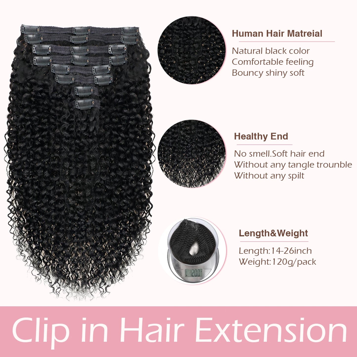 Water Wave Clip in Hair Extensions Real Human Hair Deep Curly Clip Ins for Women 8Pcs 120G Brazilian Remy Human Hair Extensions