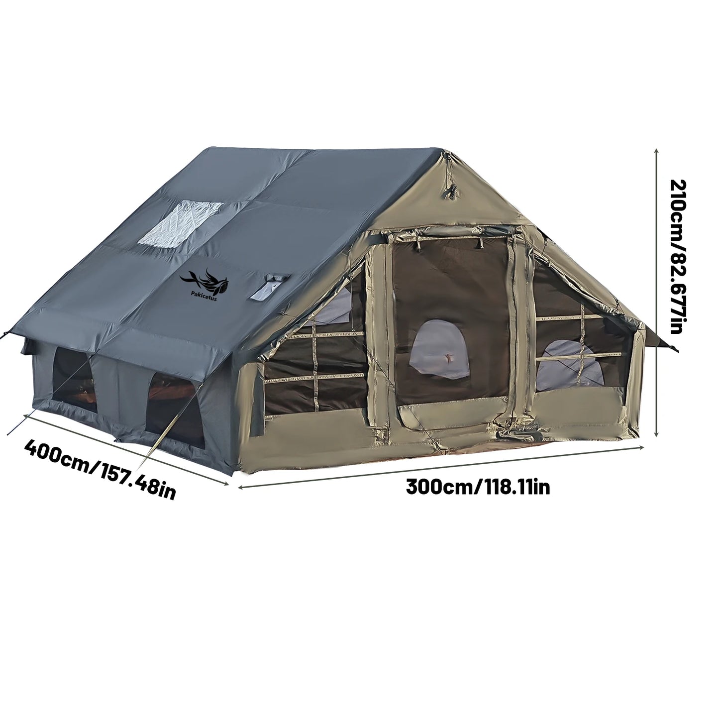 PAKICETUS Large Inflatable Camping Tent with Skylight, Quick Air-Flow & Breathable Mesh Design, Summer Glamping Hot Tents for Ca