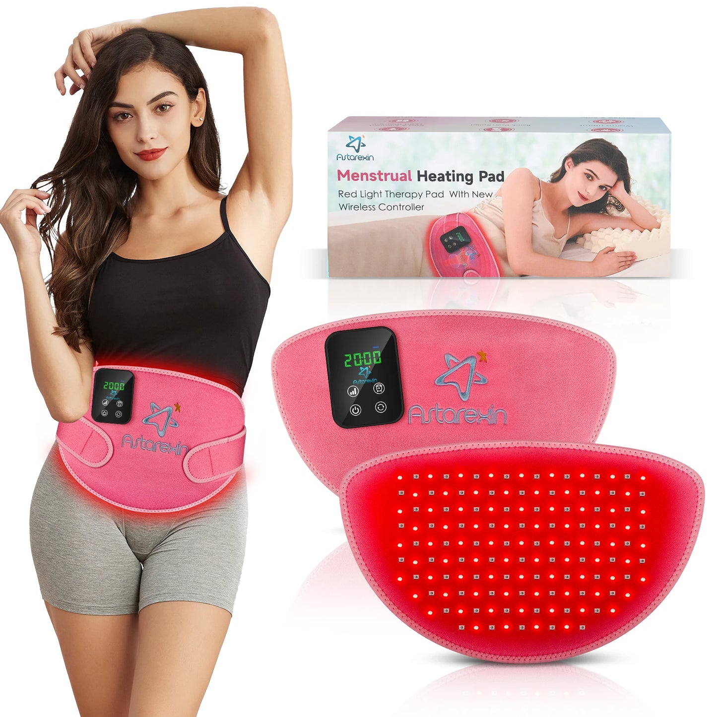 Astarexin Red Light Infared Therapy Warm Palace Belt Menstrual Heating Pad Waist Abdominal Period Uterus Massage Mat Pain Relief