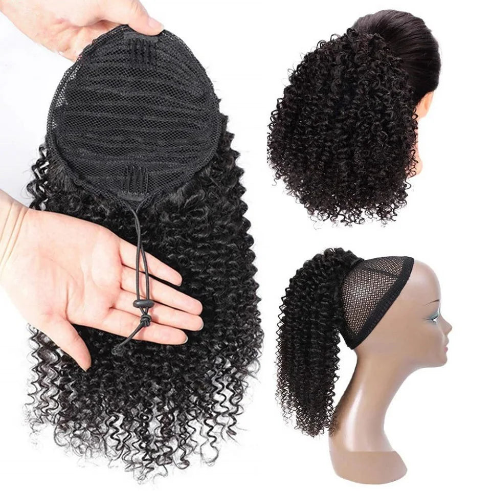 24 26 Inches Long Afro Kinky Curly Drawstring Ponytail 100 Gram Drawstring Curly Ponytail Human Hair Extensions For Black Women