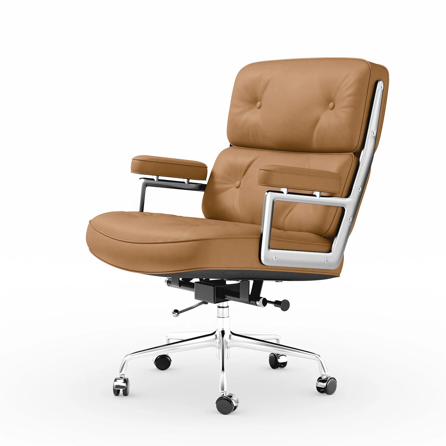 Ergonomic Office Chair Genuine Leather with Aluminum Arms and Wheels for Support Rolling Swivel Business Executive Office Chair