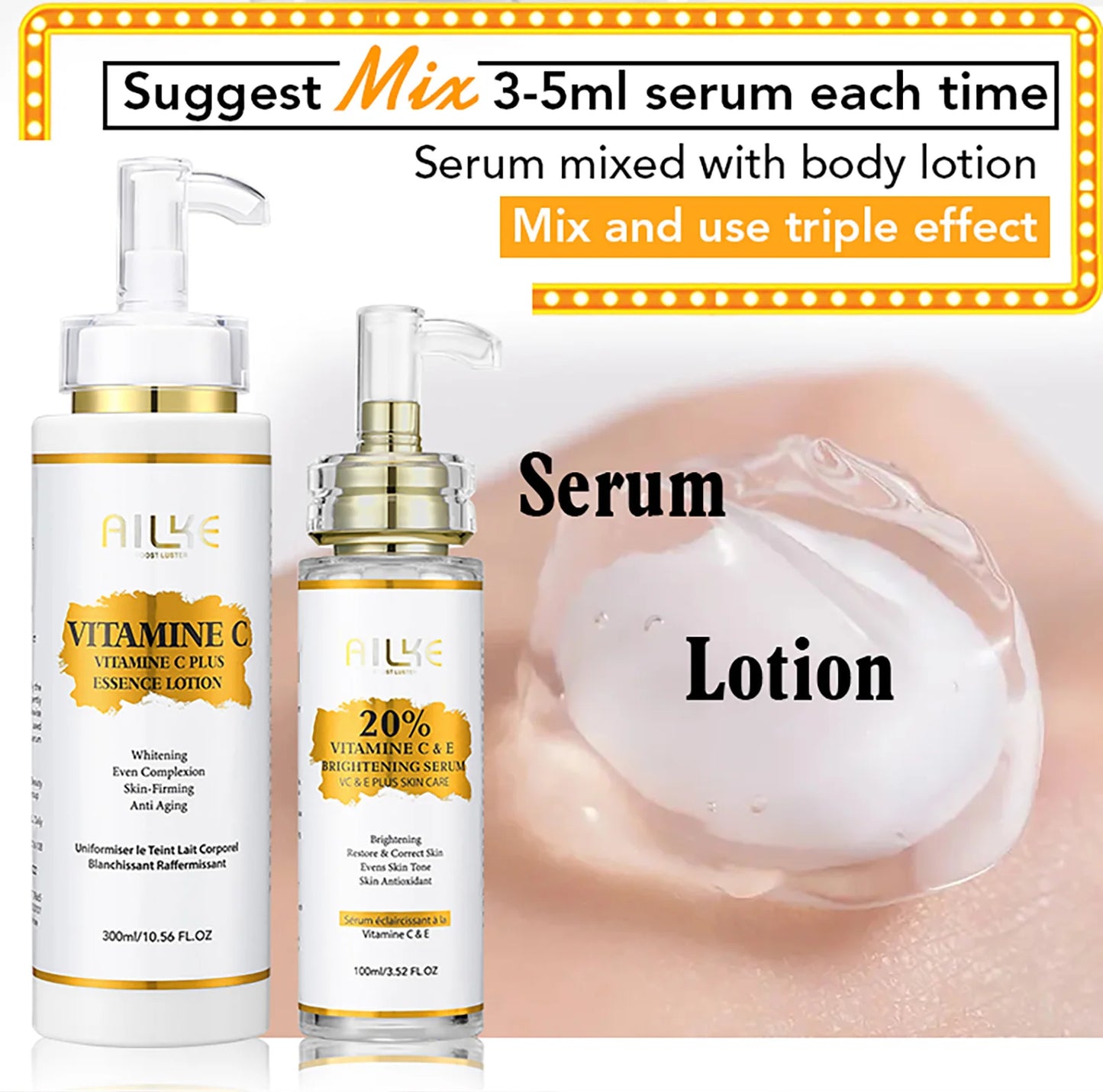 AILKE Vitamin C Brightening Body Lotion, Anti-Wrinkle, Skin Firming, Even Skin Tone Body Cream,With Hyaluronic Acid, Shea Butter