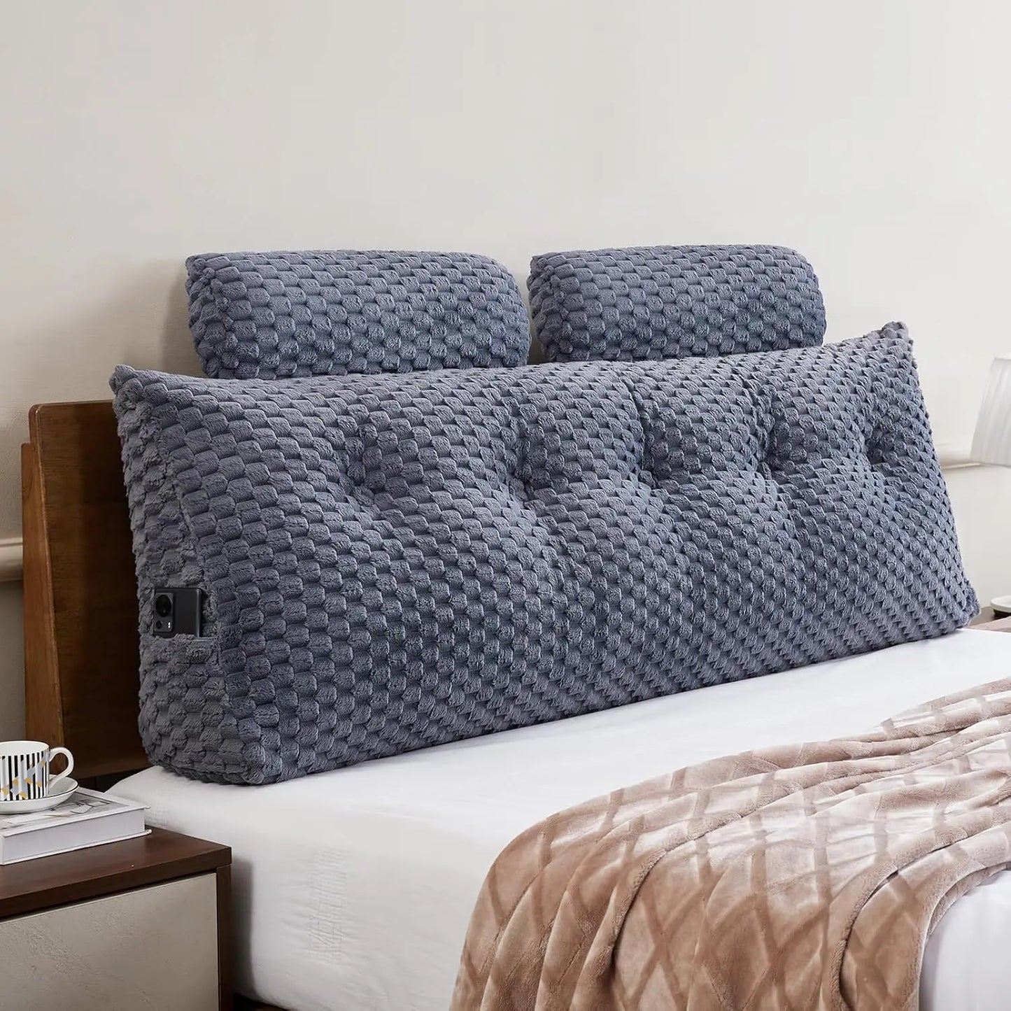 Wedge Headboard Pillow - Bed Wedge Pillow for Headboard Triangular Headboard Pillow with Neck Roll Pillow-Large Bolster Pillow f