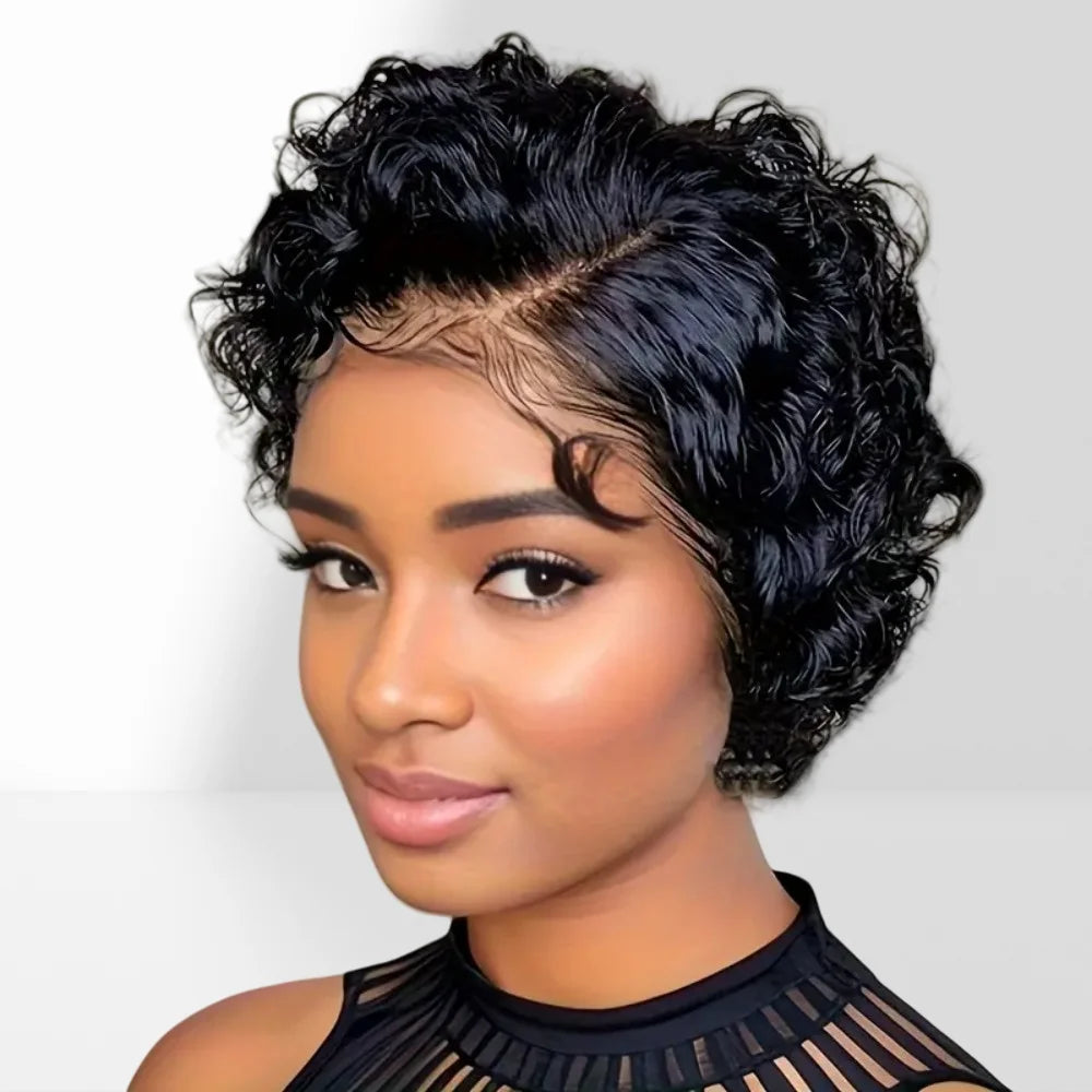 Short Bob Wig Human Hair Pre Plucked Pixie Cut Wig 13x4x1 Lace Wig with Baby Hair 1B Color 150% Density