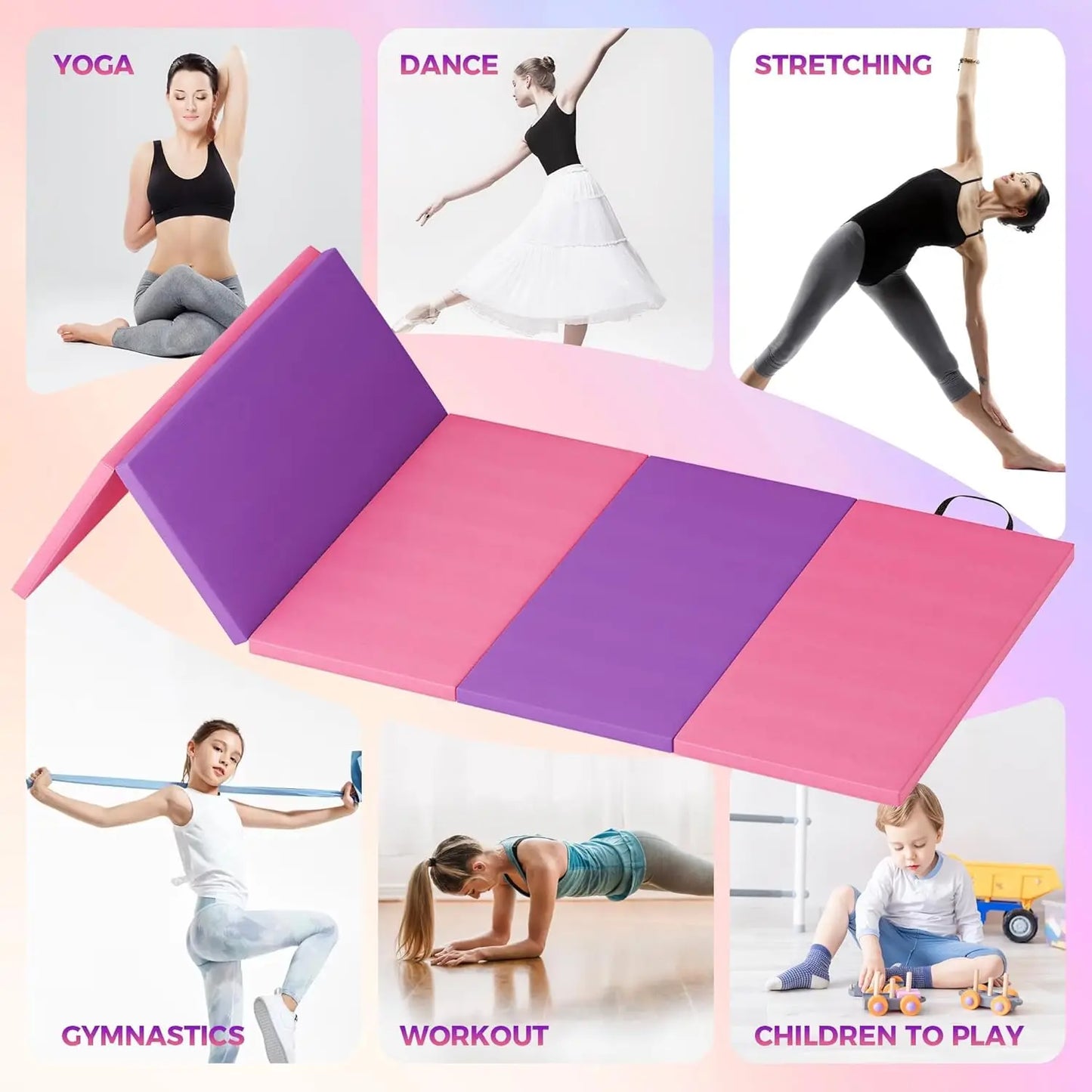 Folding Gym Mat Thicken Extra Firm High Density Tumbling Exercise Mat for Home Gym,Gymnastics,Martial Arts,Yoga&Pilates,Non-Slip