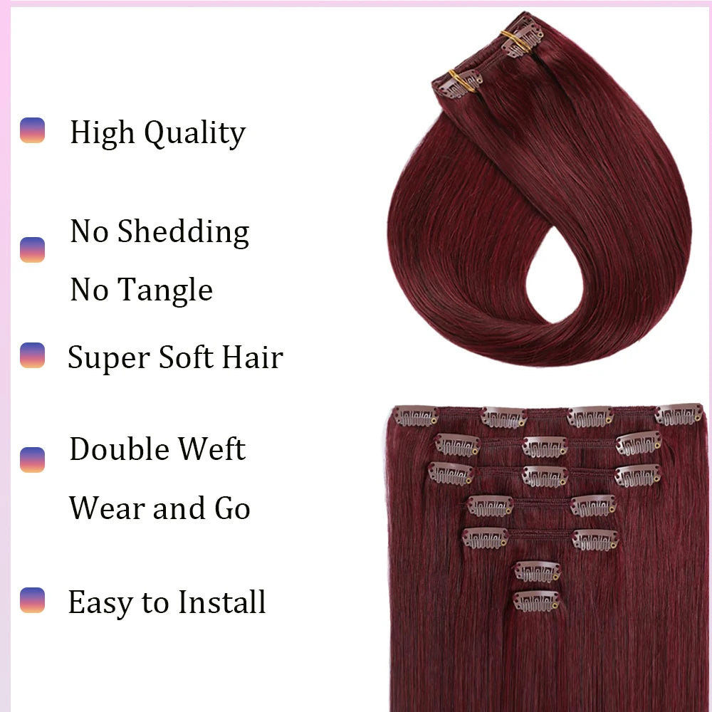 100% Human Hair Clip Ins Seamless Full Head Natural Look Clip-In Tape-In Extensions for Easy Hair Transformation