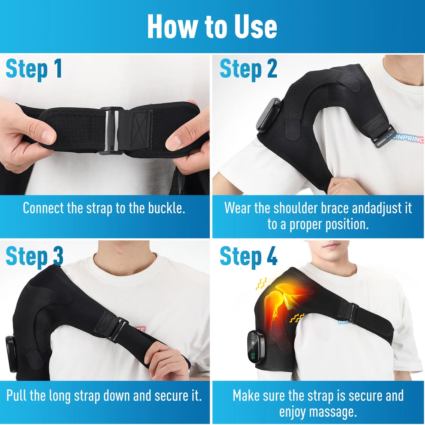 Electric Heating Shoulder Massage Heated Back Shoulder Brace Adjustable Heating Shoulder Massage Belt For Arm Muscle Relaxation