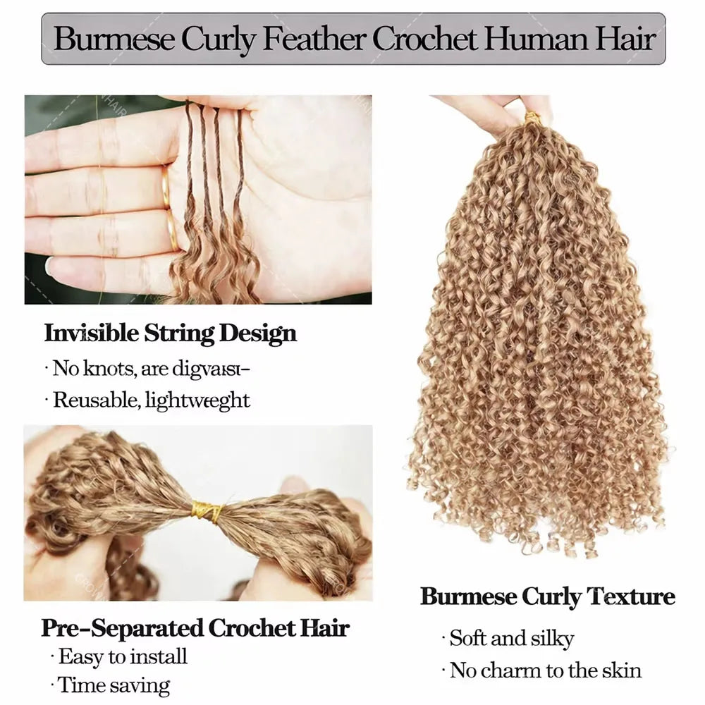 #27 Honey Blonde Feather Crochet Human Hair Knotless Deep Wave Extensions Lightweight Pre Separated Crochet Hair For Braiding