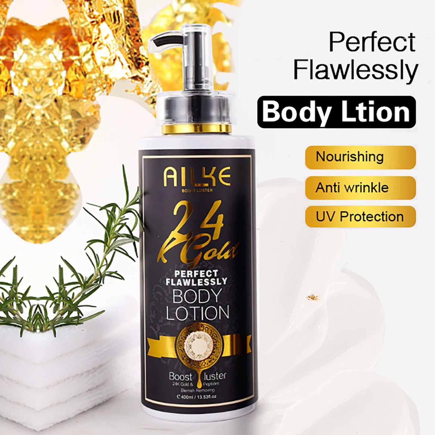 AILKE 24k Gold Whitening Range For All Skin Types, Remove Dark Spots, Wrinkles, Hyperpigmentation, Moisturizing, Hydration