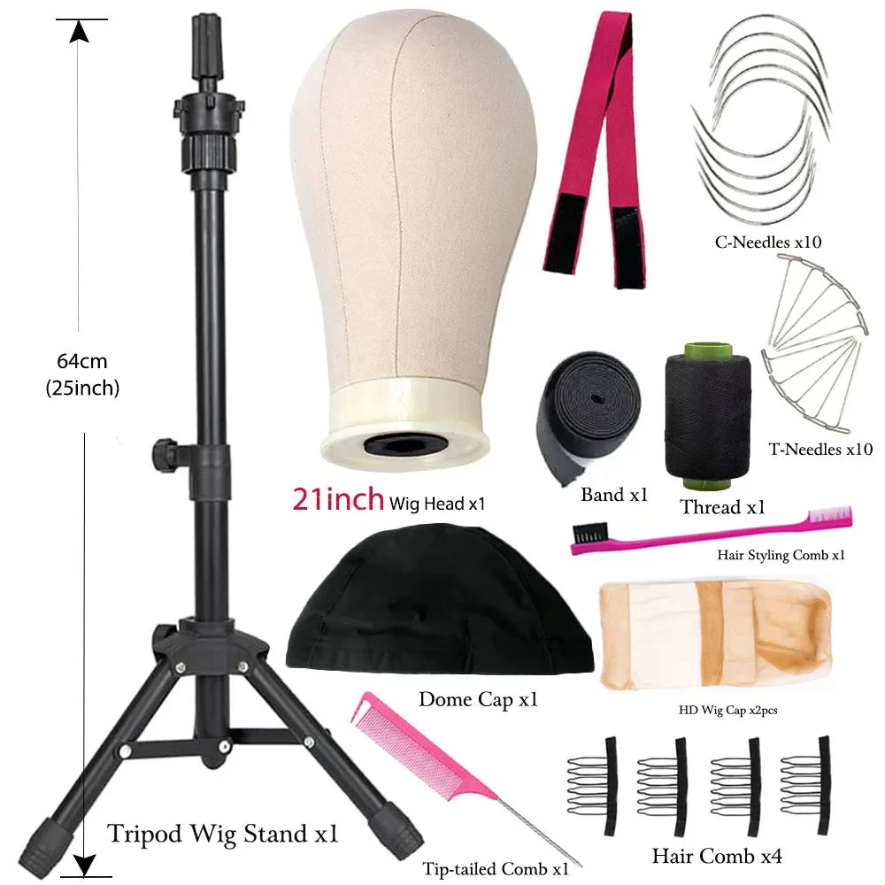 21inch 23inch Wig Head Mannequin Head with Wig Stand ,Manikin Canvas Head for Wigs Making Display with pins'\p[;